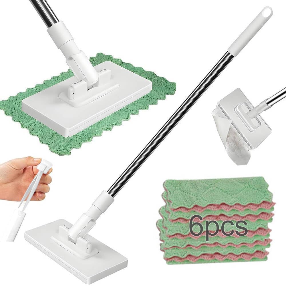 snap grip mini mop, zero touch cloth changing mop with automatic push pull handle,360 rotating lazy mops wet dry for whole house cleaning,retractable gap dust cleaner flat mops (white-6 cloths)