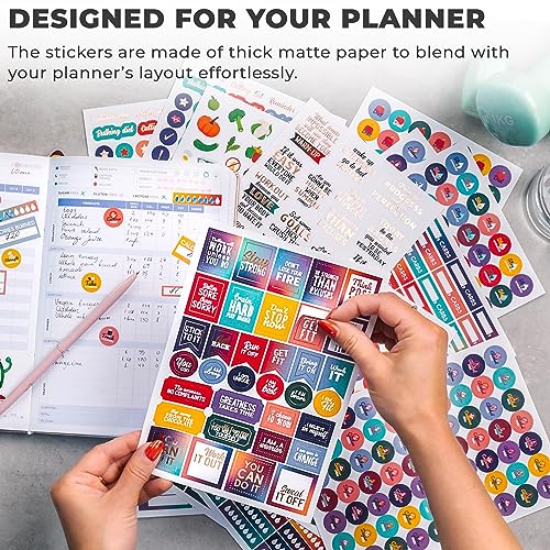 Image of Clever Fox Fitness Planner Stickers for Women, 840+ Nutrition & Workouts | Small monthly, weekly and daily designs for exercise, health, agenda, calendar, journal, stickers for adults, 16 sheets