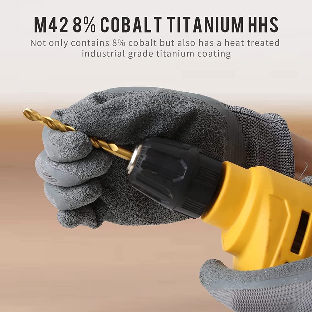 Juego de brocas helicoidales M42 con revestimiento de titanio 8% cobalto para acero inoxidable y metal duro, juego de brocas de alto cobalto con revestimiento de titanio de grado industrial