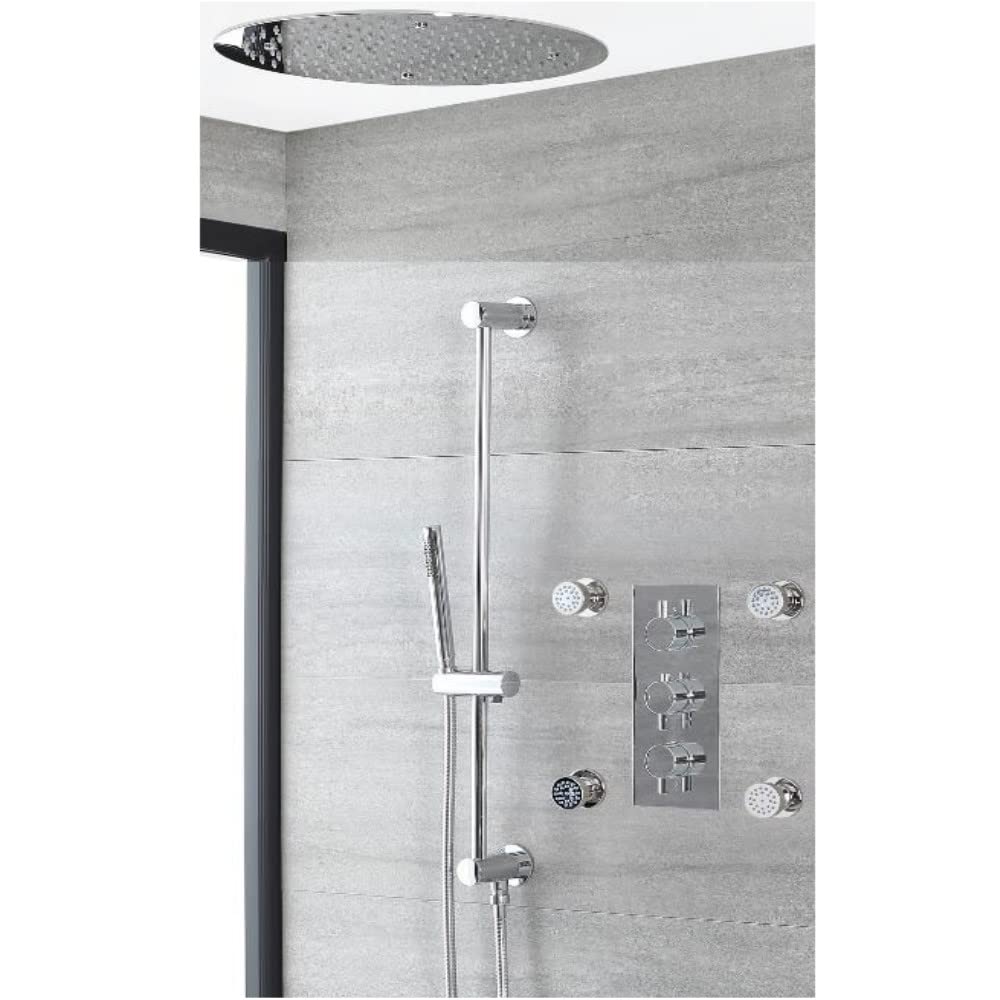 Milano Mirage Thermostatic Mixer Valve 400Mm Round Shower Head Handset Riser Rail Body Jets - Chrome