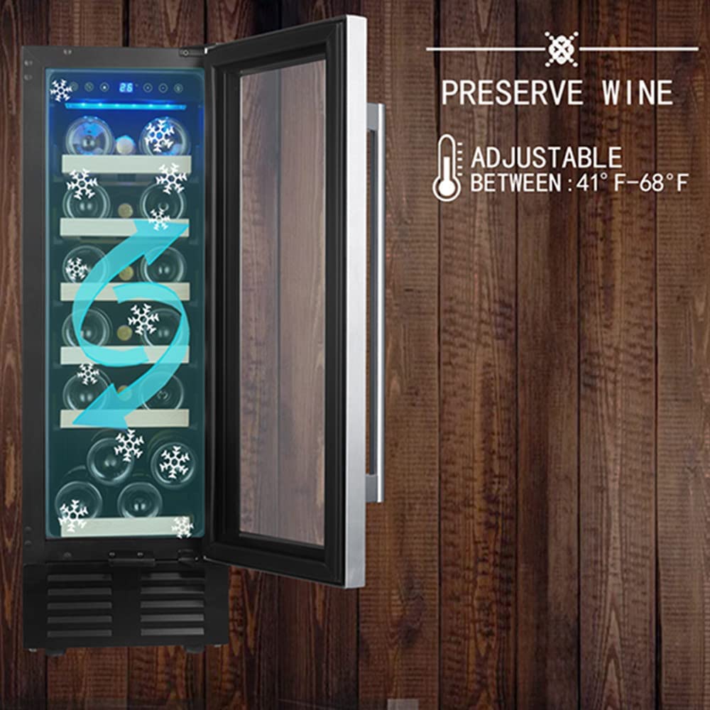LJLZXPBUS 12 Inch Wine Cooler Refrigerators 19 Bottles Fast Cooling Low Noise No Fog Wine Fridge with Professional Compressor Stainless Steel,for Red,White,Champagne or Sparkling Wine. on Fridge.com