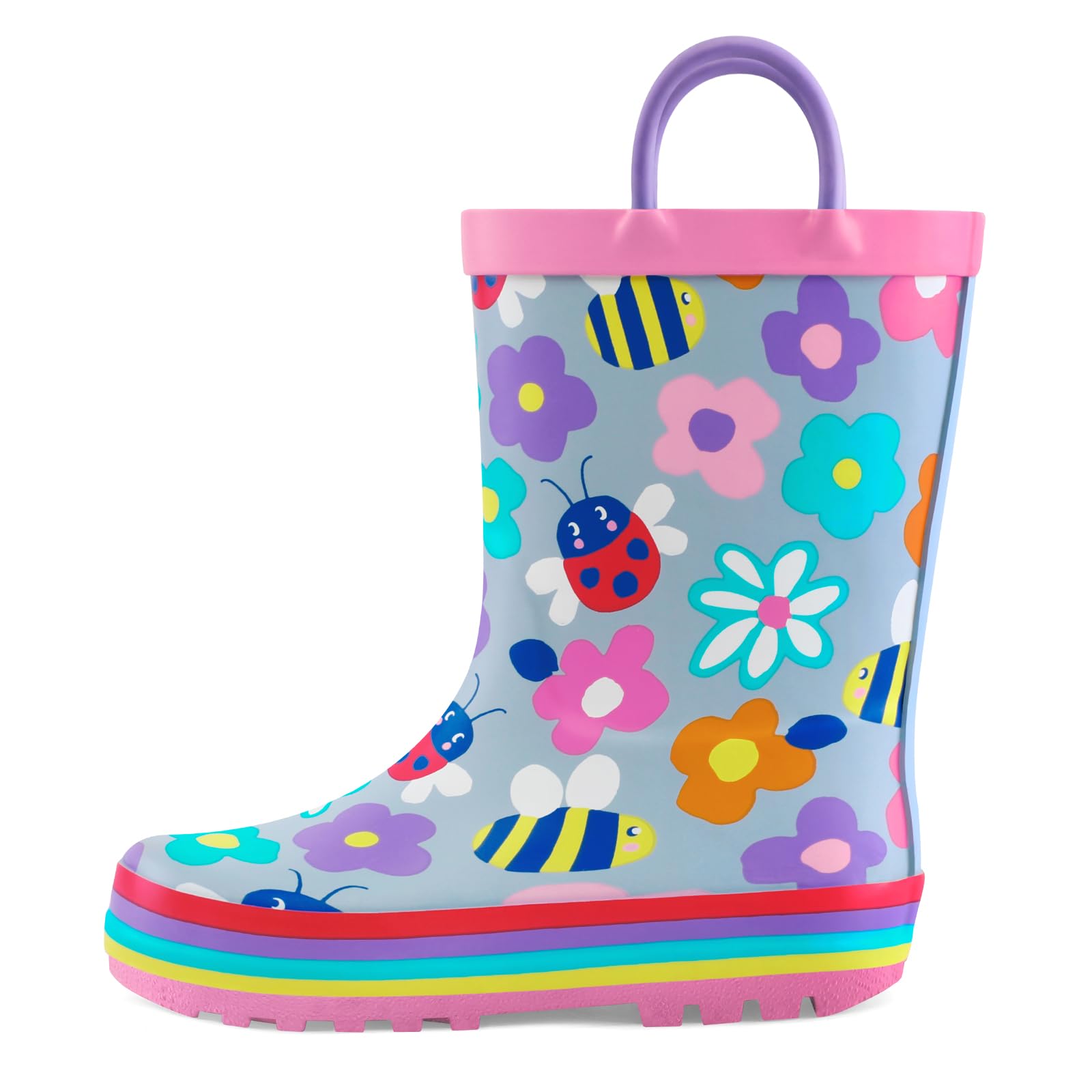 mysoft Kid Rain Boots Toddler Rubber Waterproof Boot Boy Girl with Handle