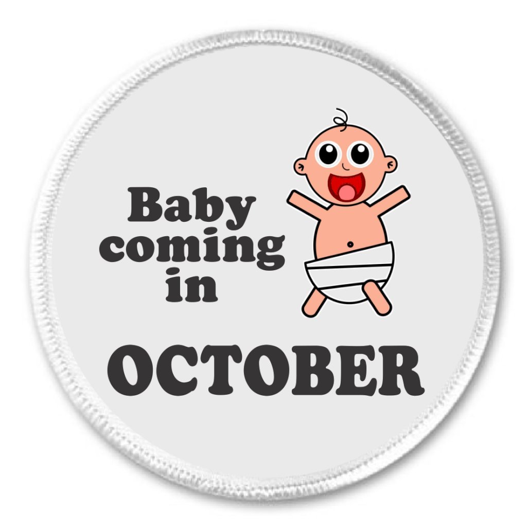 A & T Designs Baby Coming in October 3" Sew On Patch Pregnant Pregnancy Mom Dad