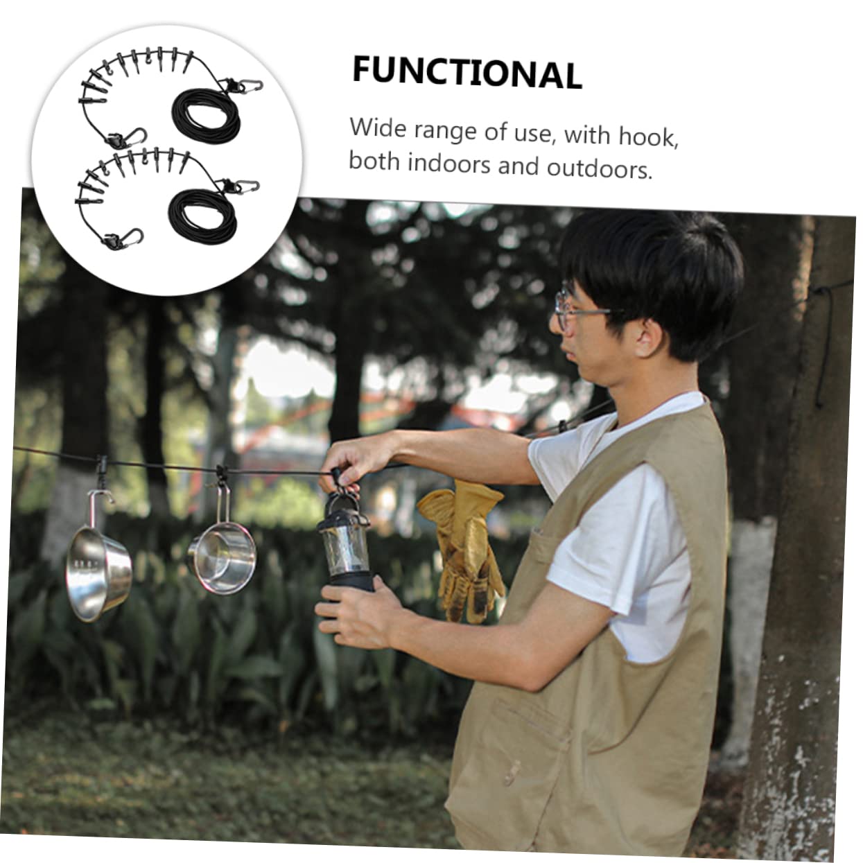 SOLUSTRE 2Pcs Outdoor Clothesline Multi Functional Travel Camping Clothesline Black for Hanging Clothes Tent Setup and Indoor Use Easy to Use