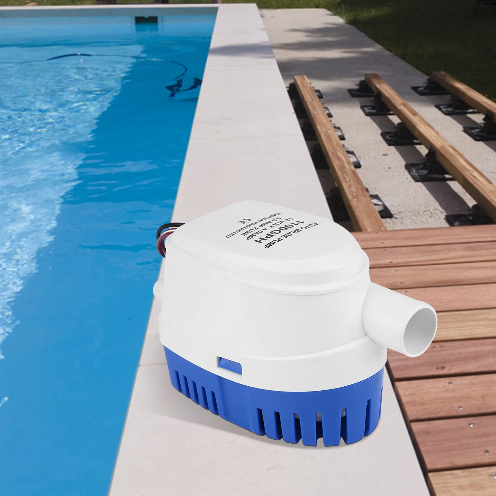 Pompa di sentina, 1100 GPH 12V Pompa Dell'acqua di Sentina Automatica, Pompa Dell'acqua di Sentina Sommergibile con Interruttore a Galleggiante e Protezione di Accensione per Barche Piscina