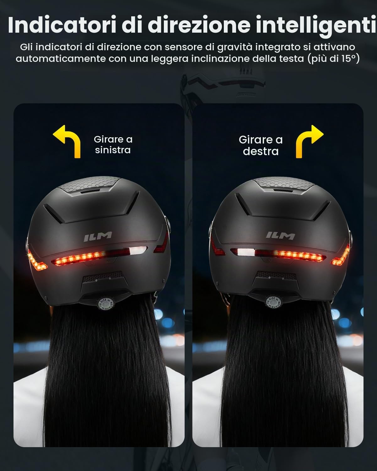 ILM Casco Bici Intelligente Uomo Donna Casco Monopattino Elettrico Adulti con Luce LED e Frecce & Freno con Visiera Omologato NTA-8776 CPSC CE Modello MB101L
