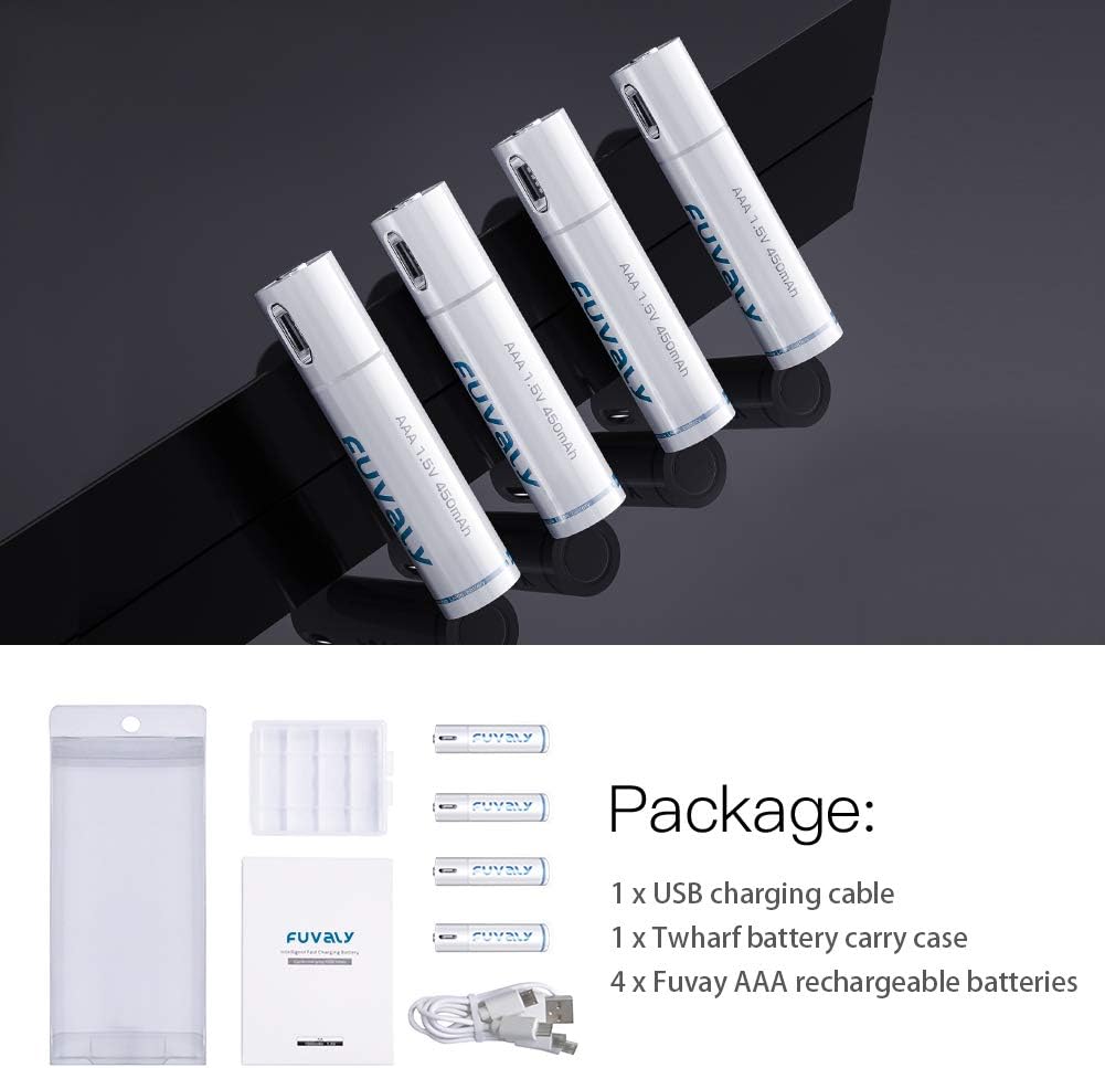 Flash Deals - 70% OFF USB Rechargeable Lithium AAA Batteries Triple A Li-ion Battery with Micro USB Charging Cable 1.5V 450mAh 1h Quick-Charge FUVALY (4pack) Buy 1 get 1 USB Rechargeable Lithium AAA Batteries Triple A Li-ion Battery with Micro USB Charging Cable 1.5V 450mAh 1h Quick-Charge FUVALY (4pack)