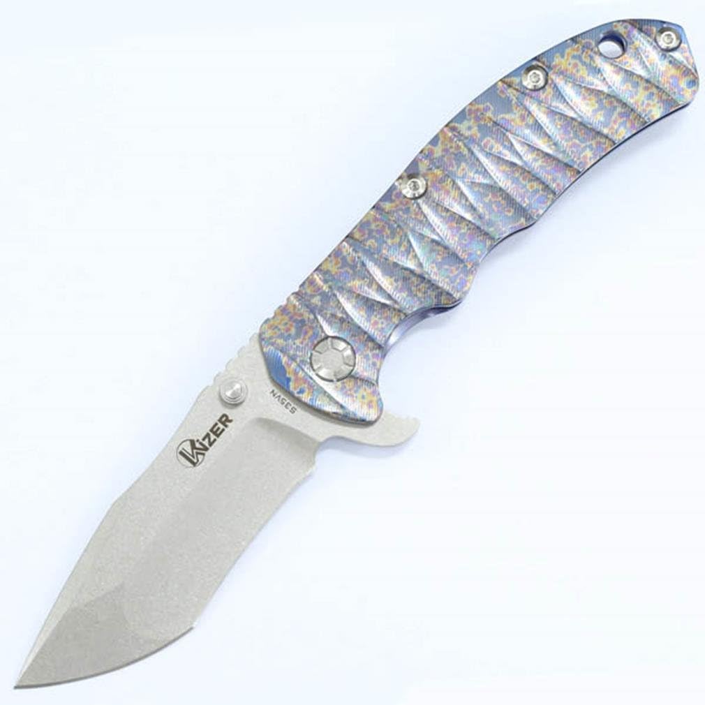 Kizer Cutlery Titanium Framelock Tanto Knife, Stone Wash