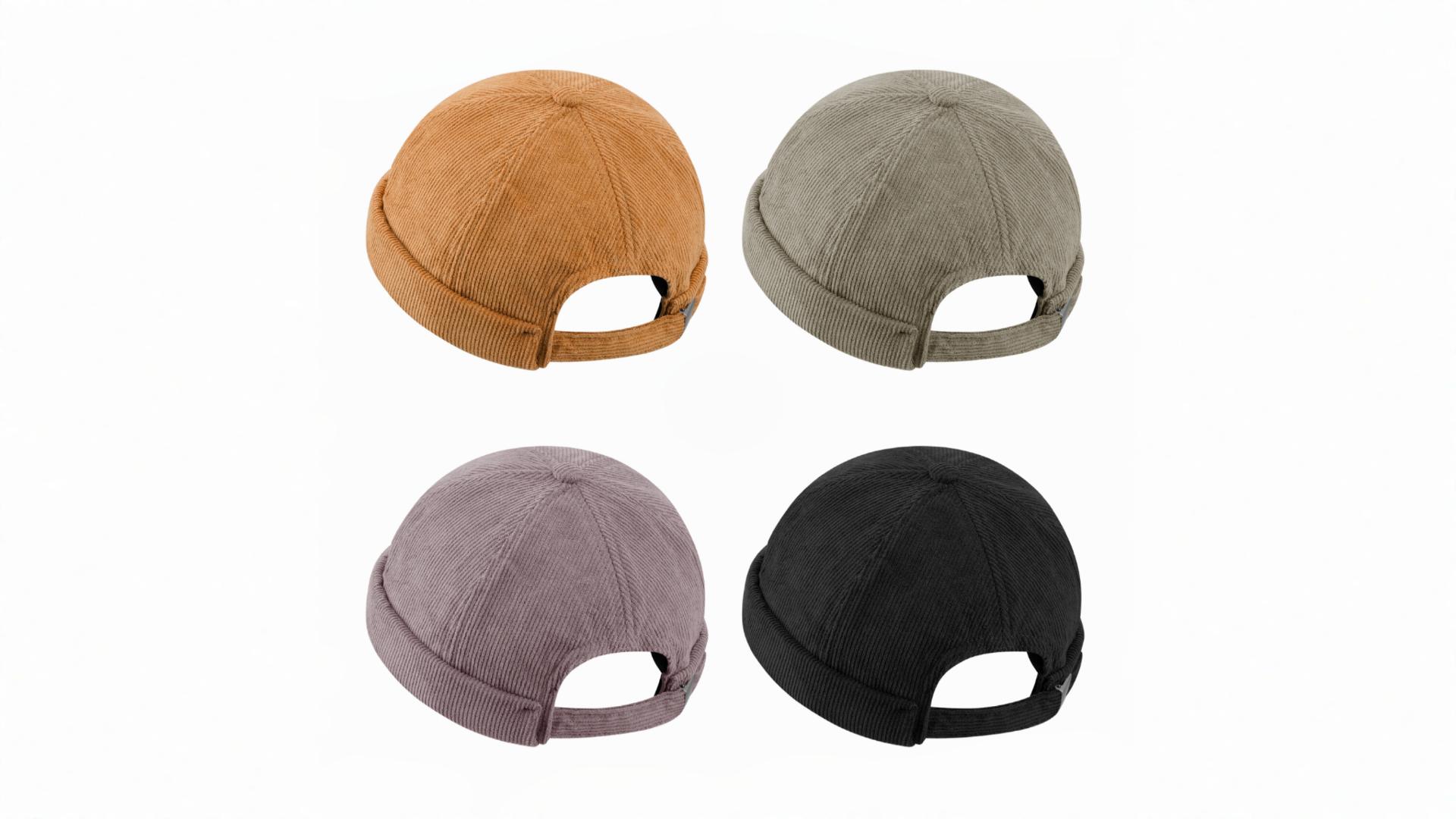 CLAPE Corduroy Docker Hats, Thick Brimless Caps Rolled Cuff