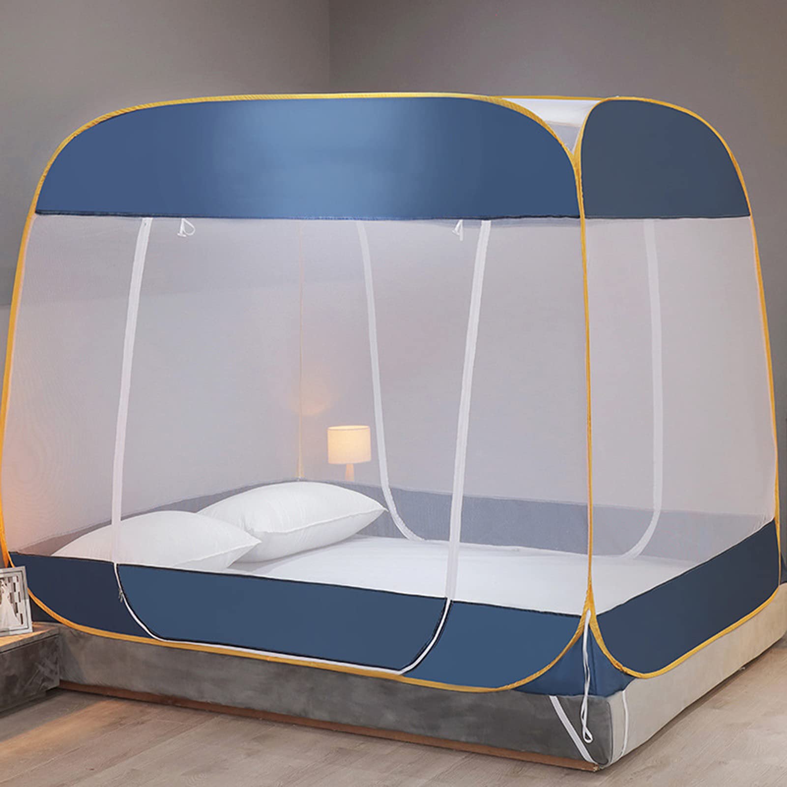 GJMSSMY Pop Up Mosquito Net for Bed Portable Tent Travel Bed Net Mongolian Yurt Dome and 3 Doors Foldable for Outdoor Trip Baby Kids Adult,Blue,200 * 220cm