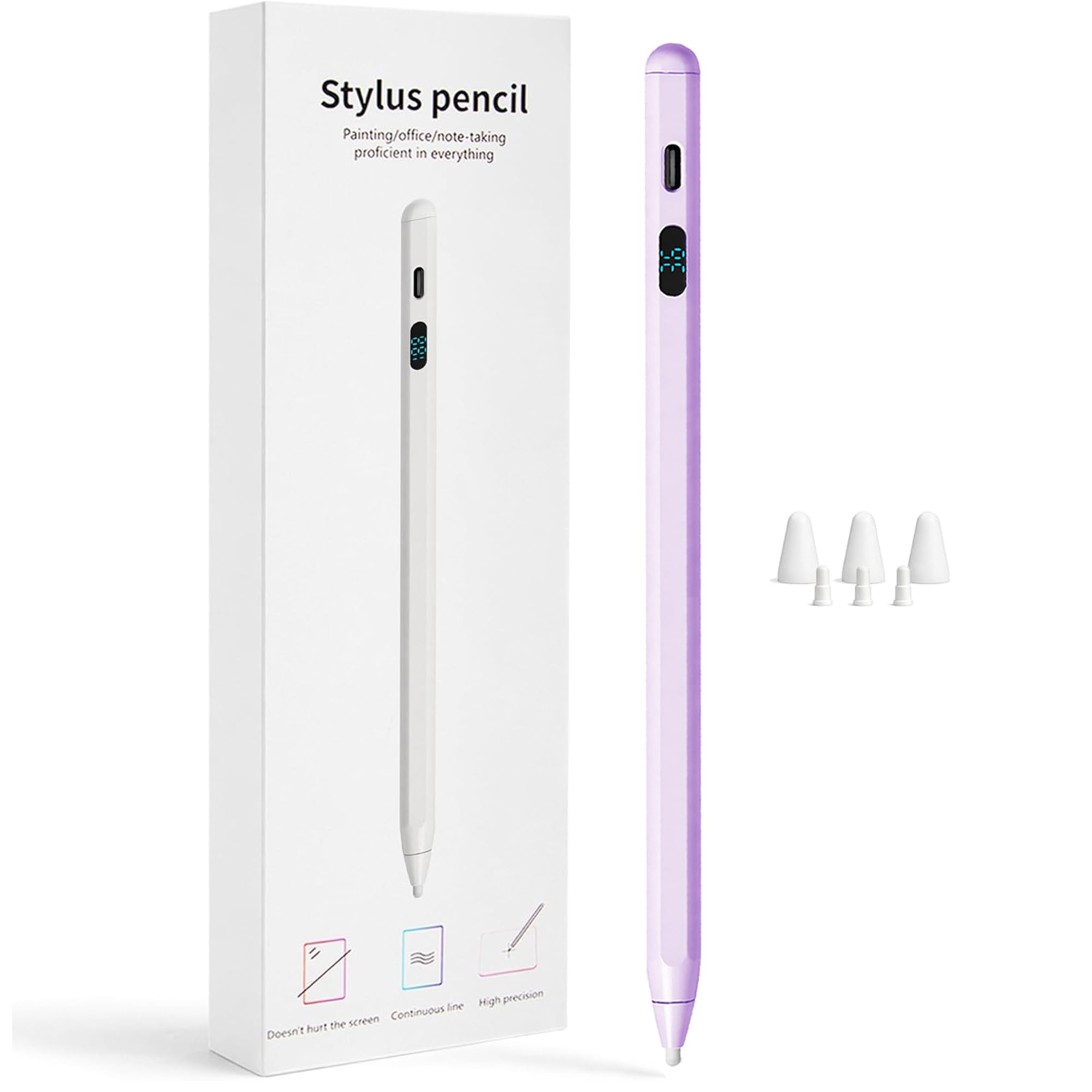 LED Akku Display Stylus Pen, Schnelles Aufladen Aktiver Digitaler Bleistift für iPad iPhone Samsung Android Tablets, Niedrige Latenz & Neigungsempfindlichkeit für Notizen/Zeichnen, Kein Bluetooth