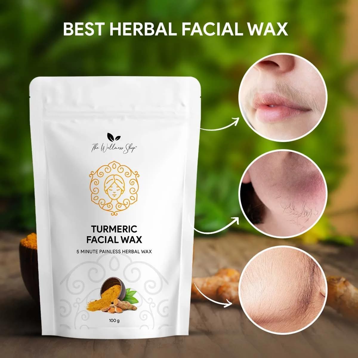 Boomers Turmeric Facial Wax Powder, 5 min Painless Natural Face Hair Removal Waxing Powder, Easy to use at Home, No Chemicals - No Irritation, No Skin rashes. (100g) Pack of (2)