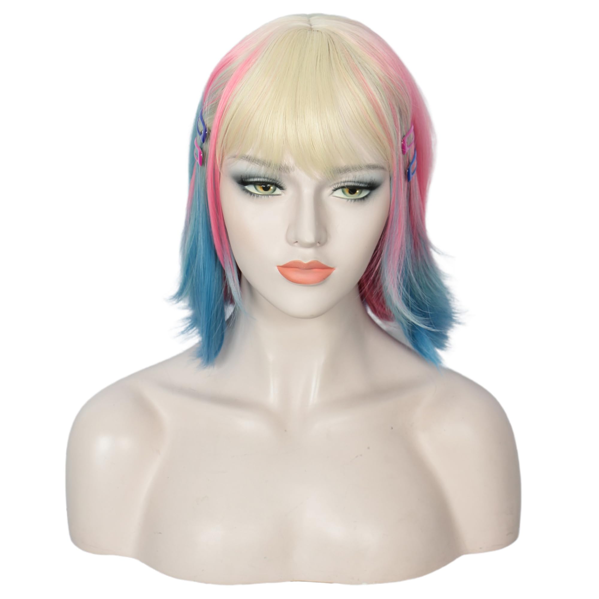 Linfairy Cosplay Short Straight Wig Halloween Costume Party Cosplay Anime Wig for Women (Straight Ombre, Adult)