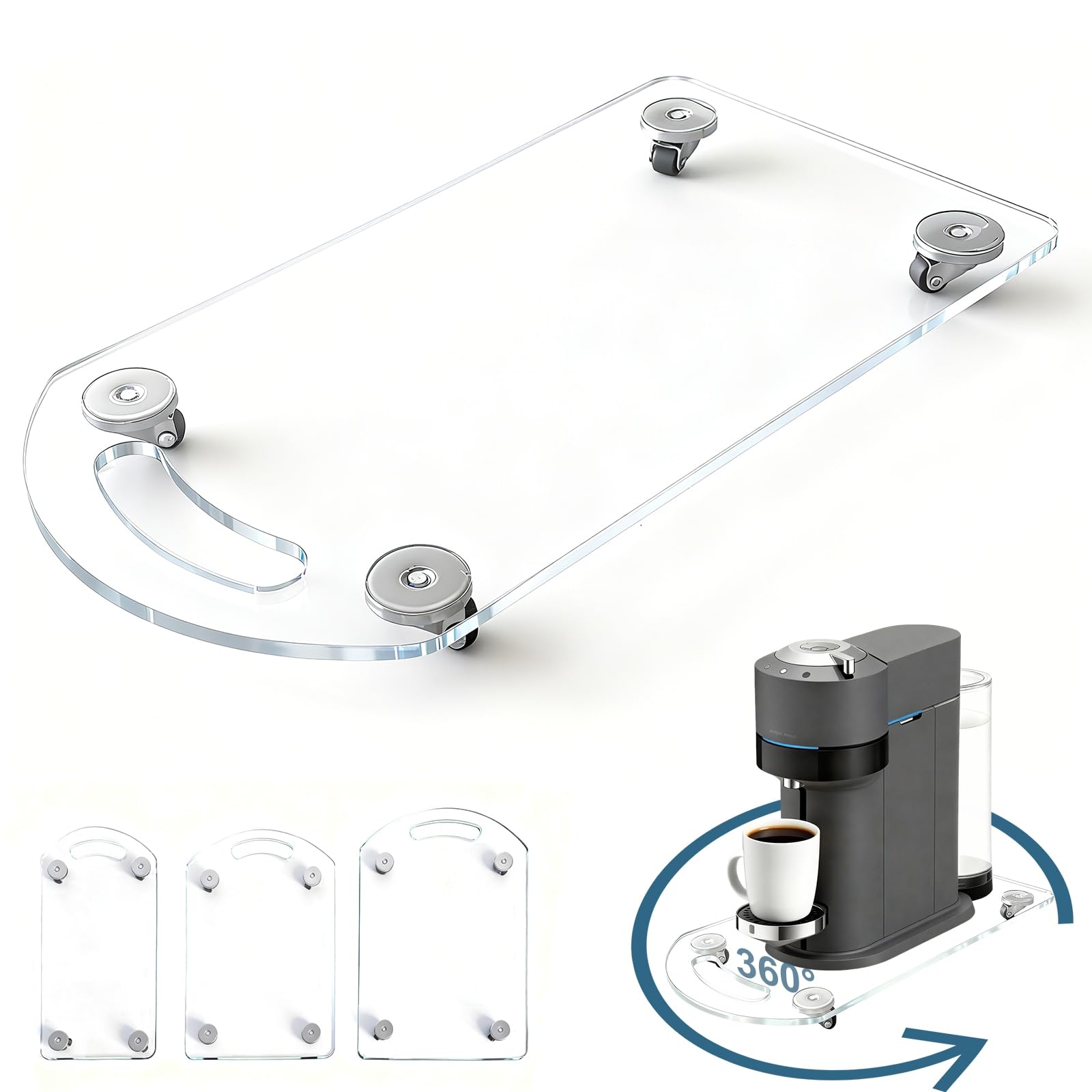 BiJun 360° Sliding Tray for Coffee Maker, Clear Acrylic (7.4"×14")