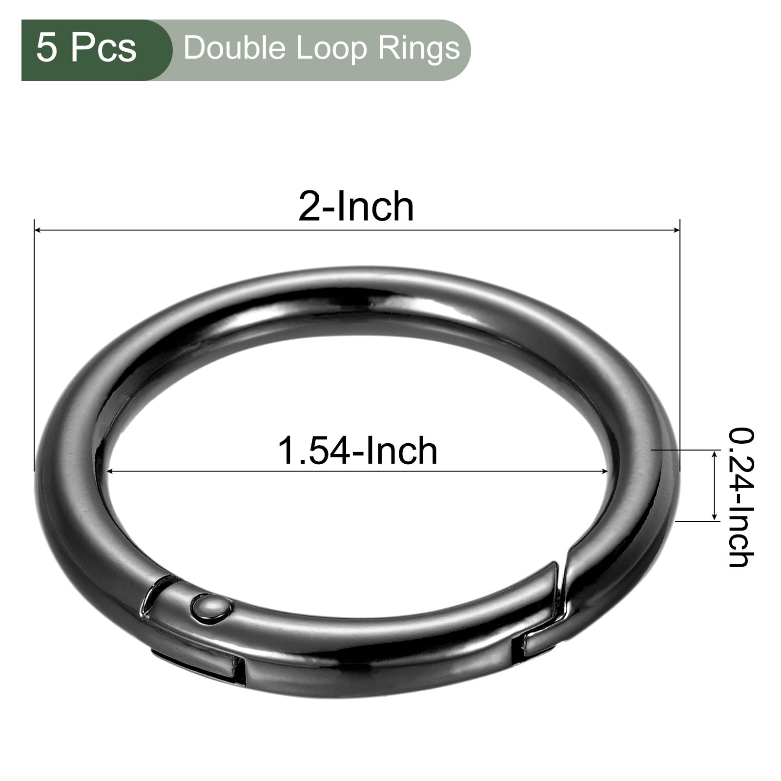 YOKIVE 5 Pcs Spring O Rings, Zinc Alloy Gate O Ring Round Snap Clip, Black, 1.65-Inch - Image 2