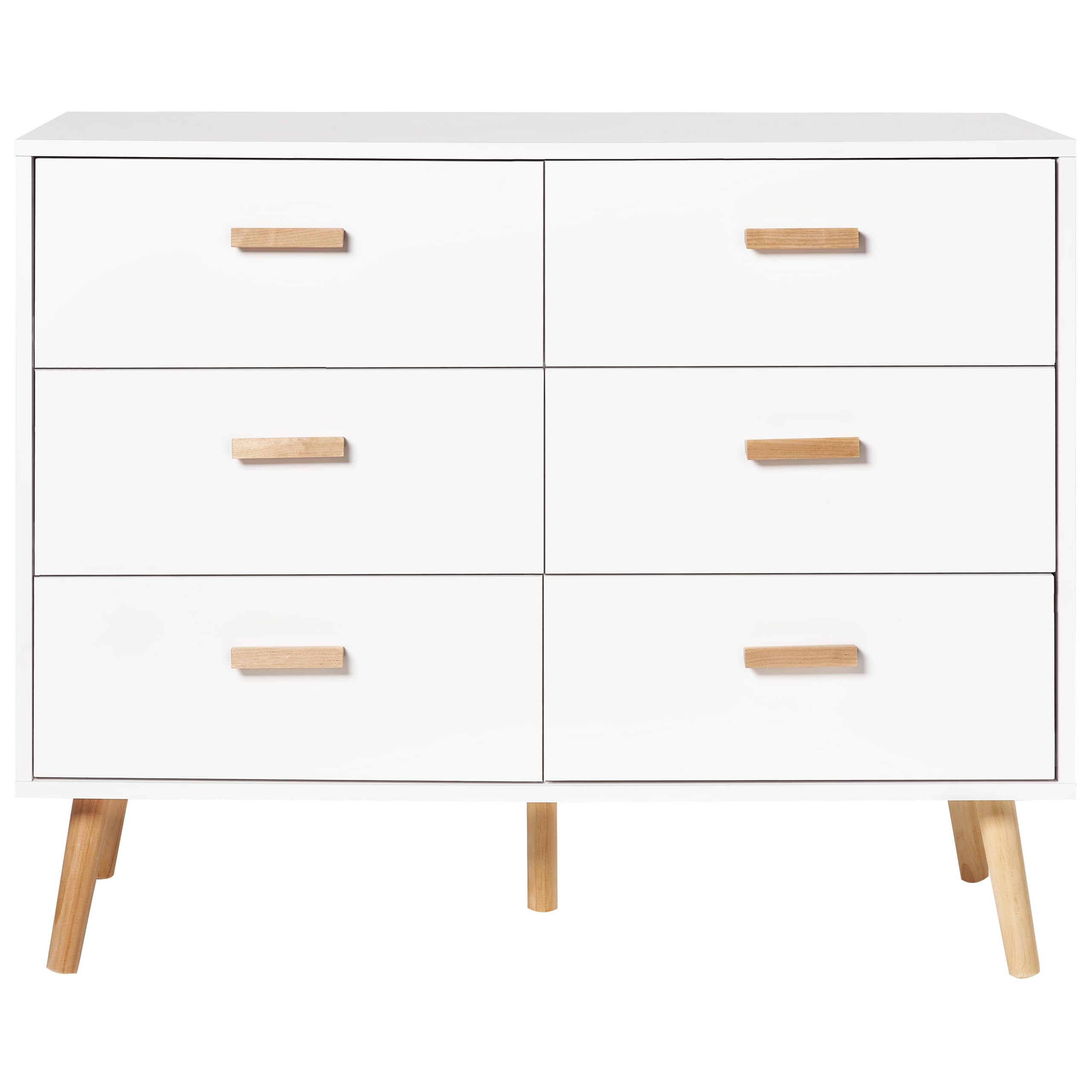 Cassettiera scandinava 6 cassetti gambe in legno bianco
