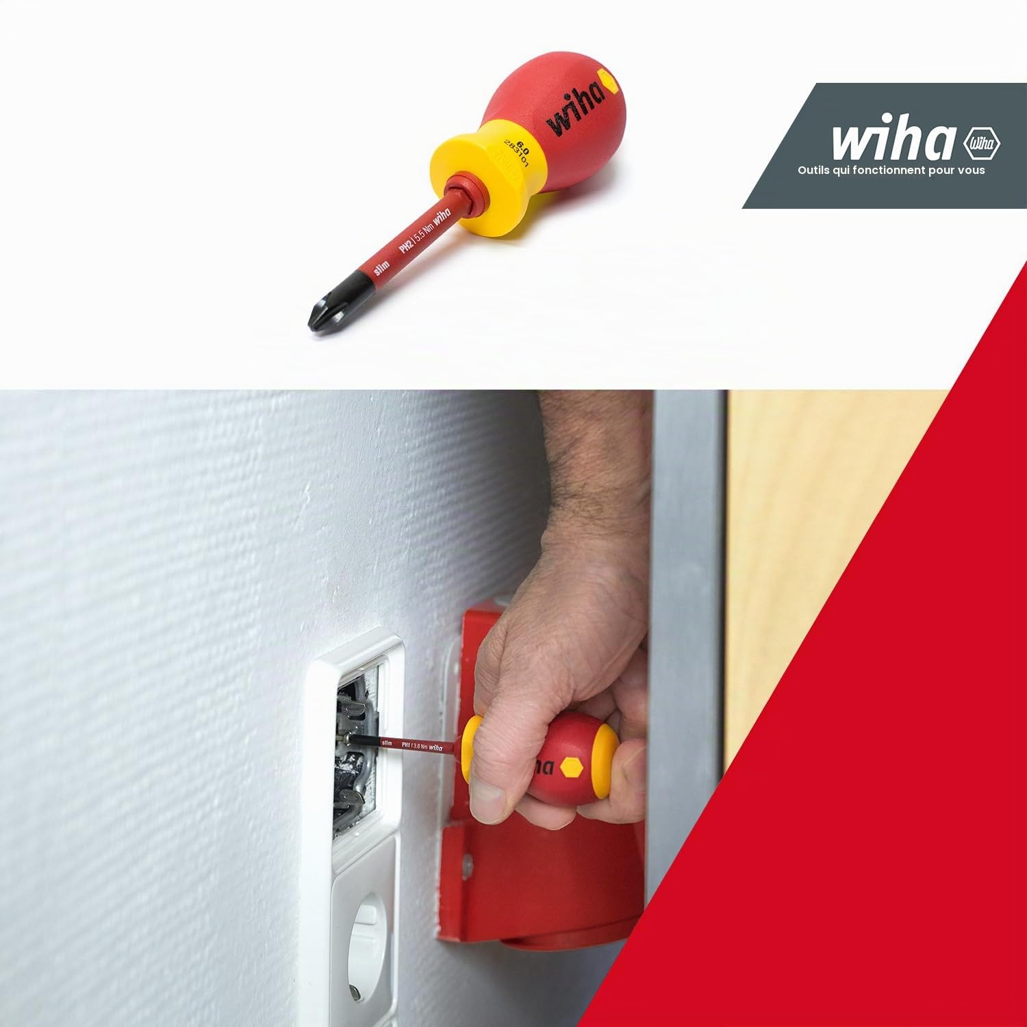 Wiha SB28310101 SB 2831-01 SoftFinish Electric SlimVario Stubby Red Yellow