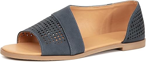 GATUXUS Women's Flats Sandals Open Toe Side Cutout Slip On Casual Slides Flat Sh