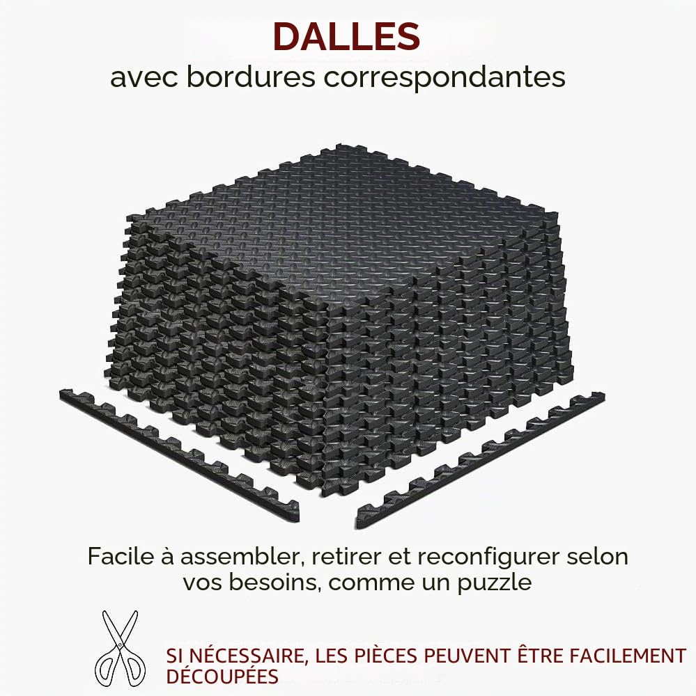 Tapis en caoutchouc Fitnesss 60 x 60 cm à encaissement PUZZLE Sol Gym Matelas antidérapant TATAMI KARATE Sol modulaire