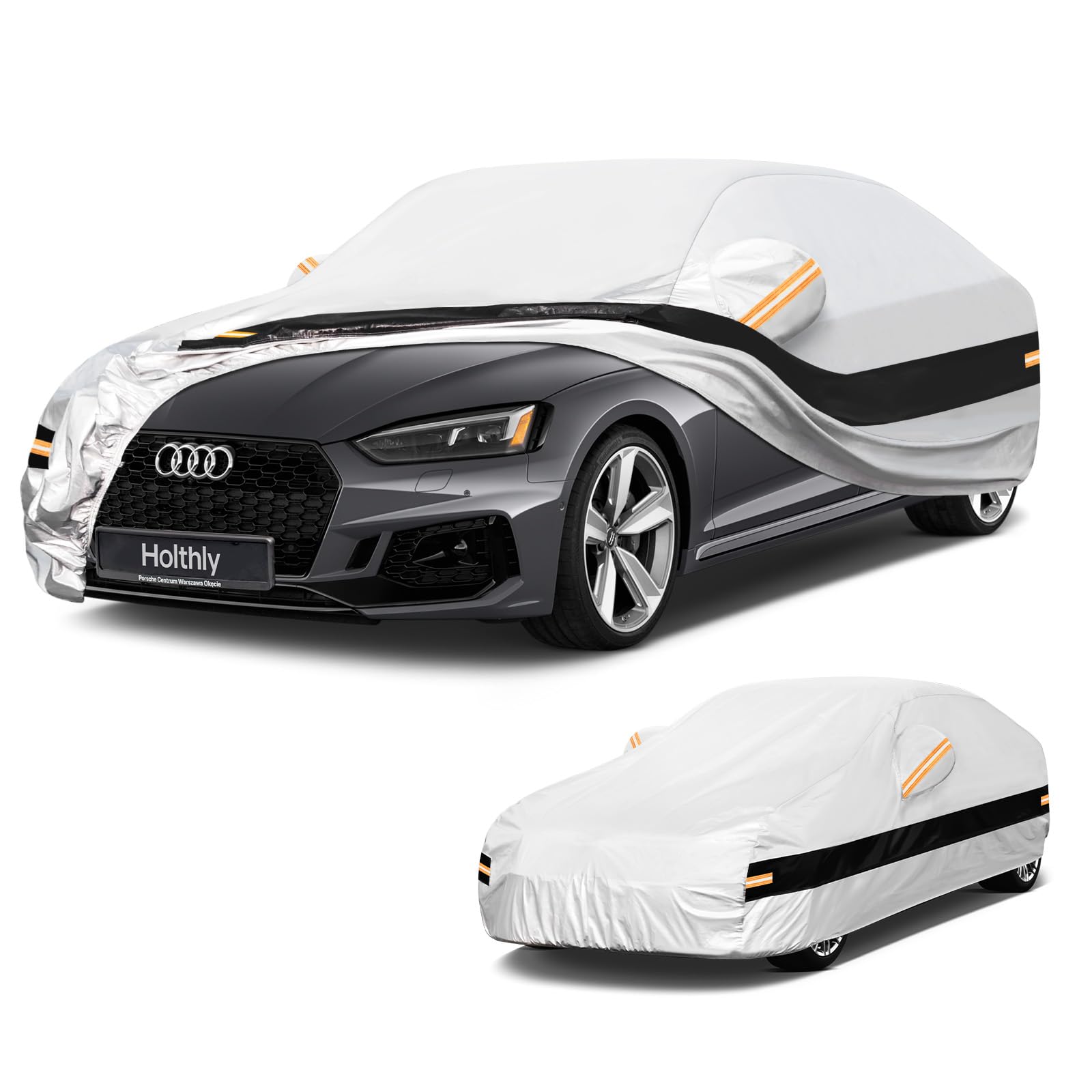 10 Layers Sedan Car Cover Custom Fit for Audi A5/S5 (2012-2026), Waterproof All Weather for Automobiles, Outdoor Full Cover Sun Rain Dust UV Protection with Cotton. Sliver