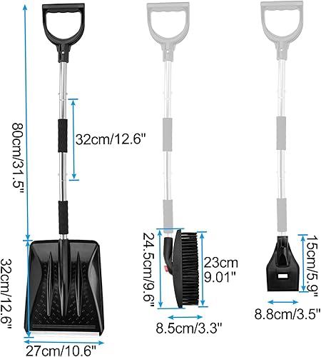 Miniatura 4 de LESOLEIL Kit de pala de nieve, pala de nieve 3 en 1 con raspador de hielo y cepillo de nieve, kit portátil de eliminación de nieve de acero