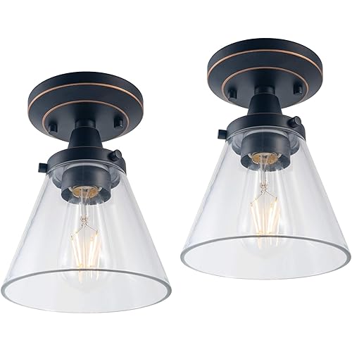 YaoKuem Semi Flush Mount Ceiling Light Fixture, E26 Medium Base, Metal Housing with Clear Glass, Bulbs NOT Included, 2-Pack