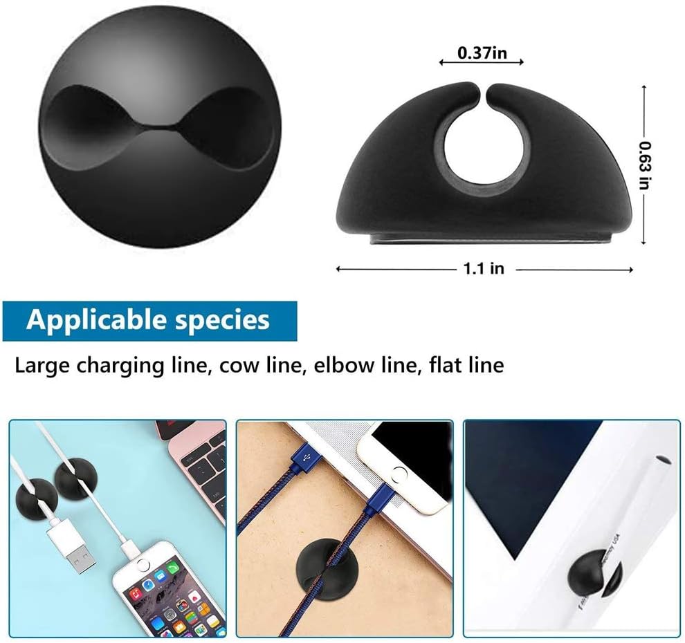 Cable Clips, Black Cord Organizer Cable Management for Organizing Cable Cords Home and Office, Self Adhesive Cord Holders… (20pc)