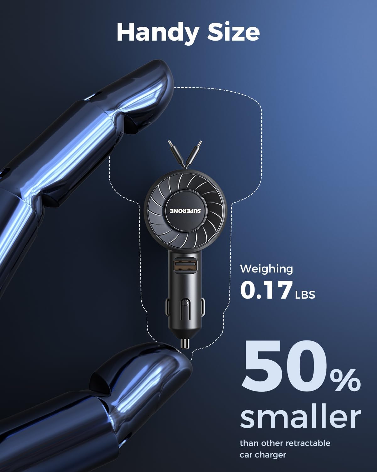 SUPERONE Cargador retráctil para coche con cables retráctiles