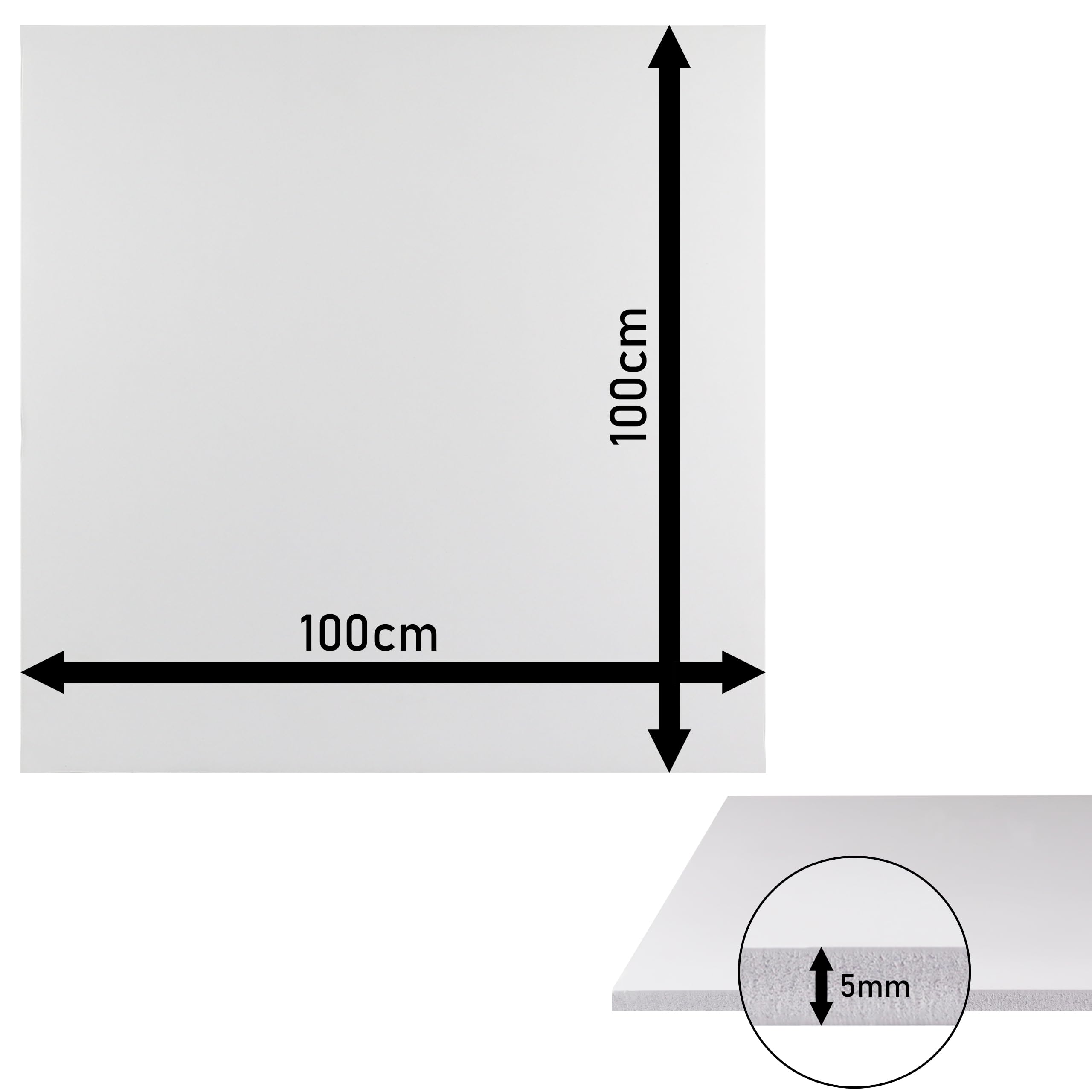 Płyty z twardej pianki PCW, 100 x 100 cm, grubość 5 mm, białe, zestaw 5 sztuk – lekkie płyty z tworzywa sztucznego do modelarstwa i majsterkowania, biała płyta modelarska, lekka płyta