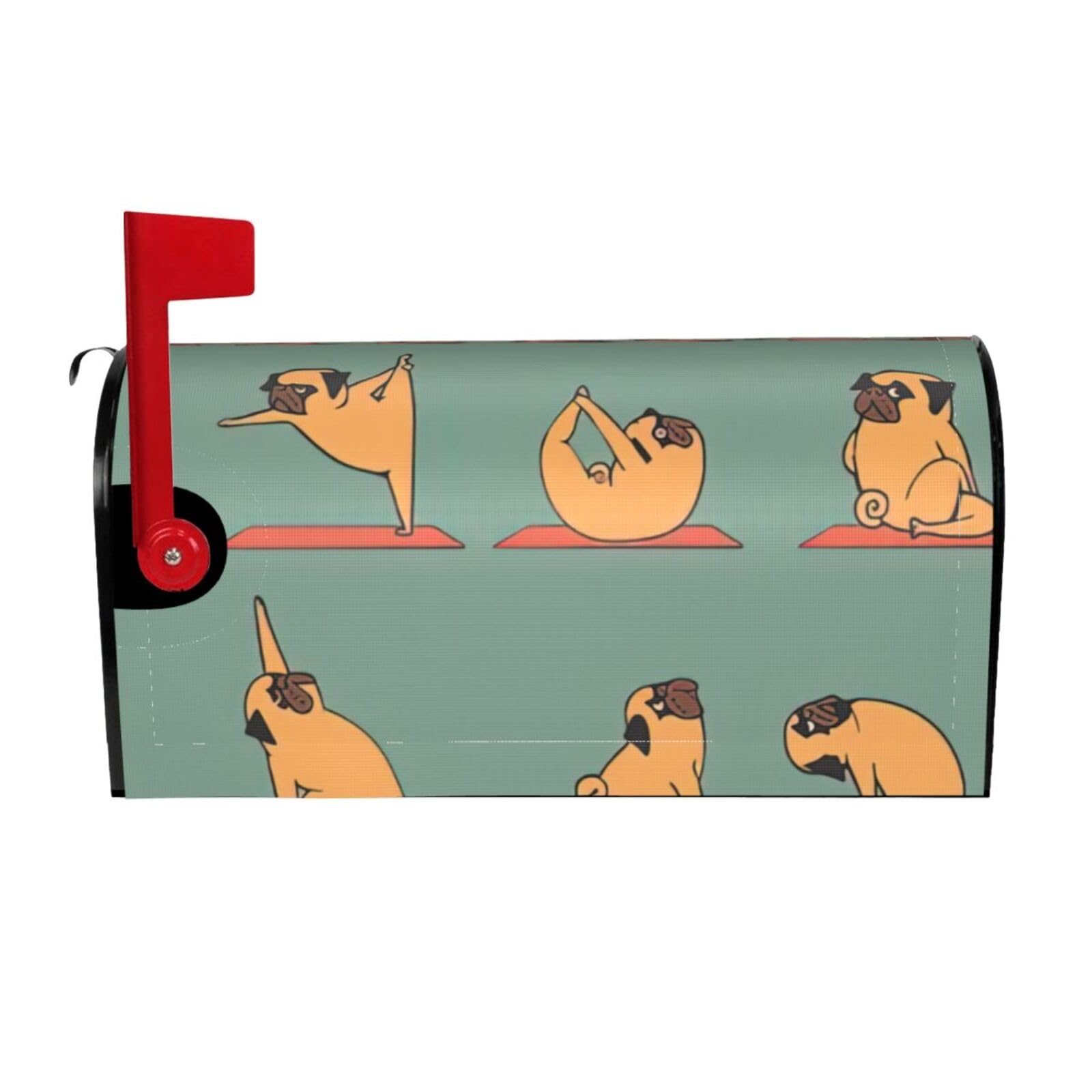Yoga Pug Print Mailbox Cover Wraps Post Letter Box Cover Decor For Outside Garden Yard Farmhouse Home
