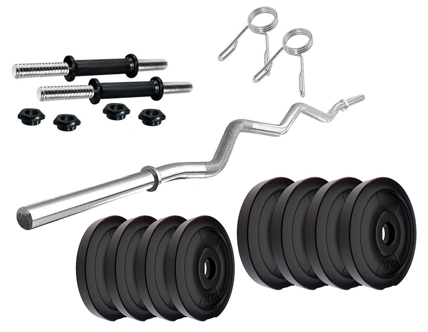 SX Fitness 12 kg PVC Weight Plates for Home Gym Combo with Pair of Dumbbell Rod and 3 Feet Curl Rod with Locks-picture-31