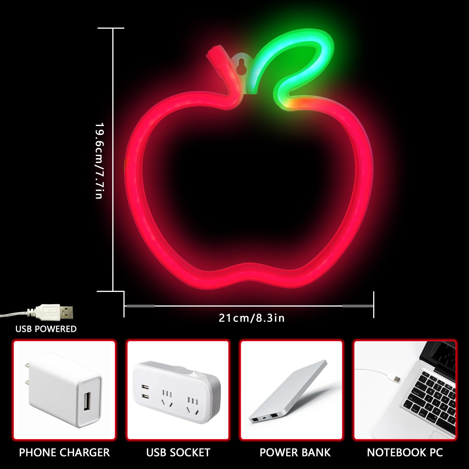 Apple Neon Signs LED Light for Wall Decor USB or Battery Signs for