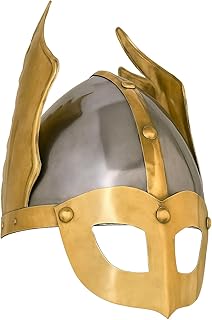 Viking Warrior Helmet with Brass Wing Accents – Norse Costume Armor Replica for LARP, Cosplay, Reenactment, and Collectors...