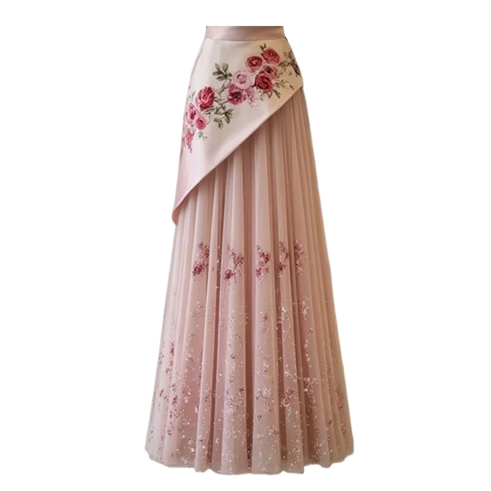 Gonna Lunga Estiva con Stampa Floreale da Donna, a Vita Alta, Elegante, Patchwork, Ampia Gonna a Ruota, Pieghe Vintage per Donna