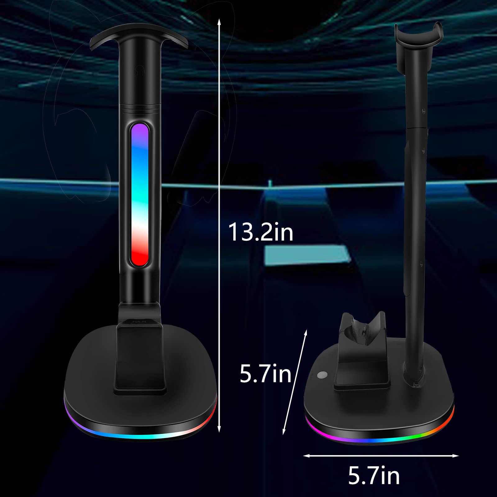 Stacja ładująca do kontrolera PS5 z uchwytem na słuchawki RGB, uchwyt ładowarki do kontrolera PlayStation 5, czarna