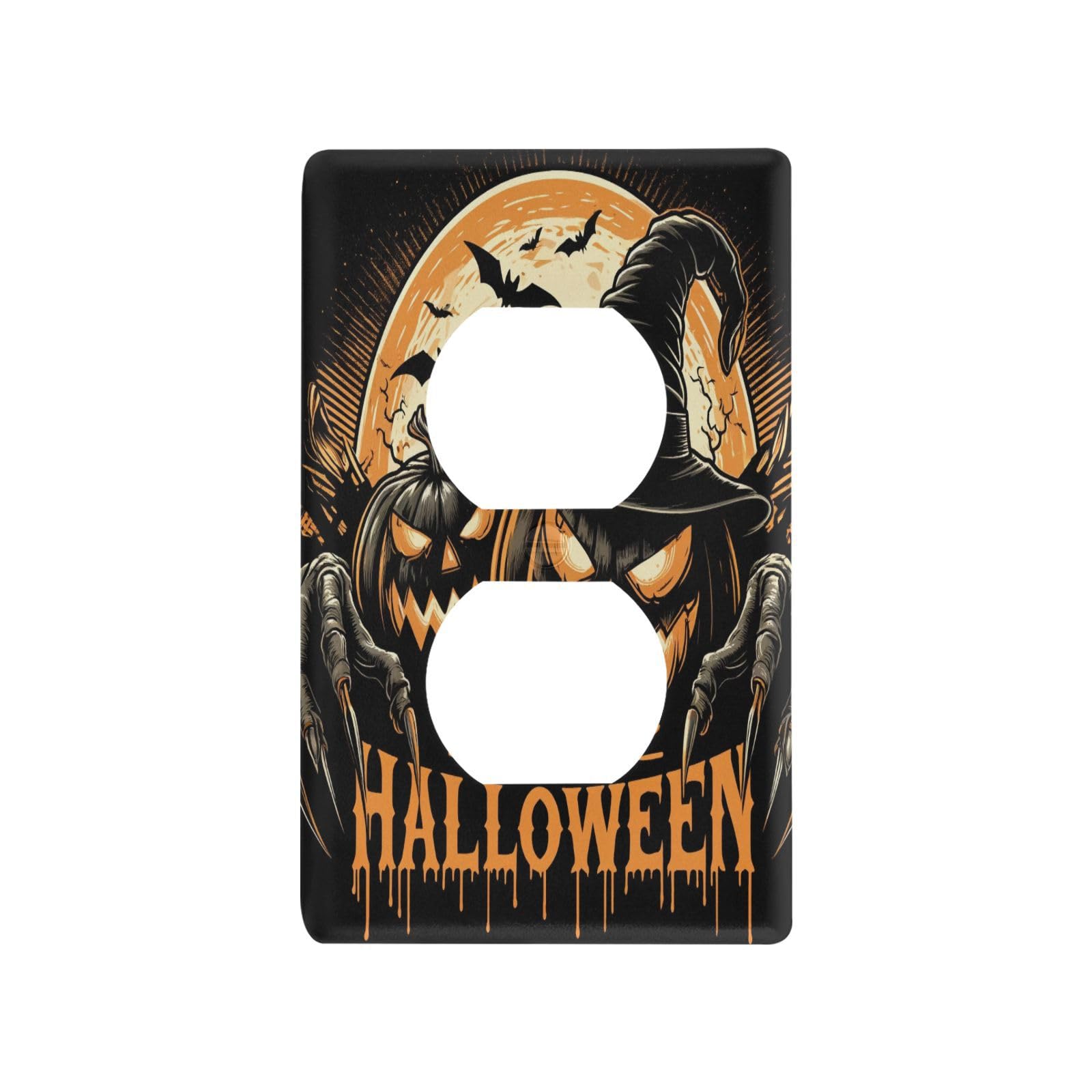 Pumpkin Witch Halloween Light Switch Cover Decorative Receptacle Outlet Wall Plate Guard Plastic Outlet Covers for Home Decor Room Office Bathroom (Duplex Outlets Cover)