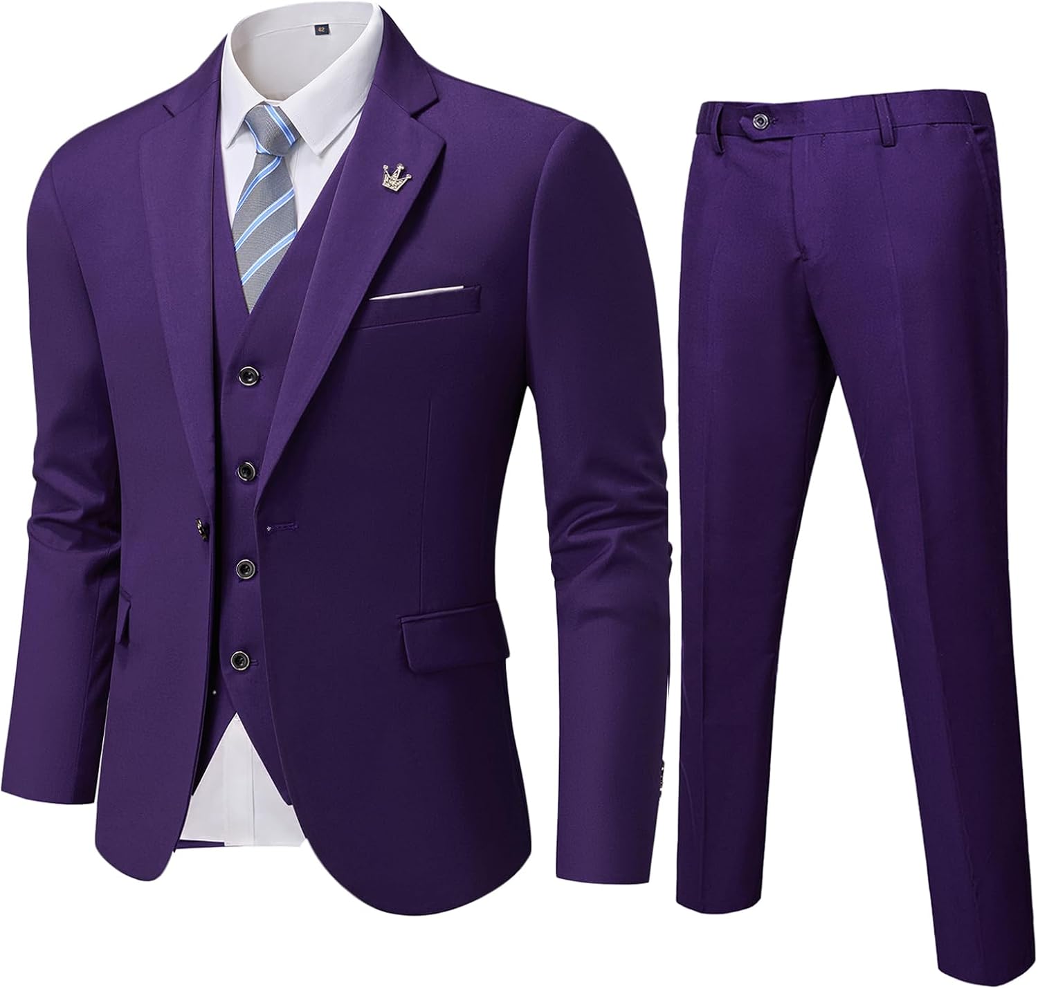 MY'S Men's 3 Piece Slim Fit Suit Set, One Button Solid Jacket Vest Pants... - Picture 43 of 138