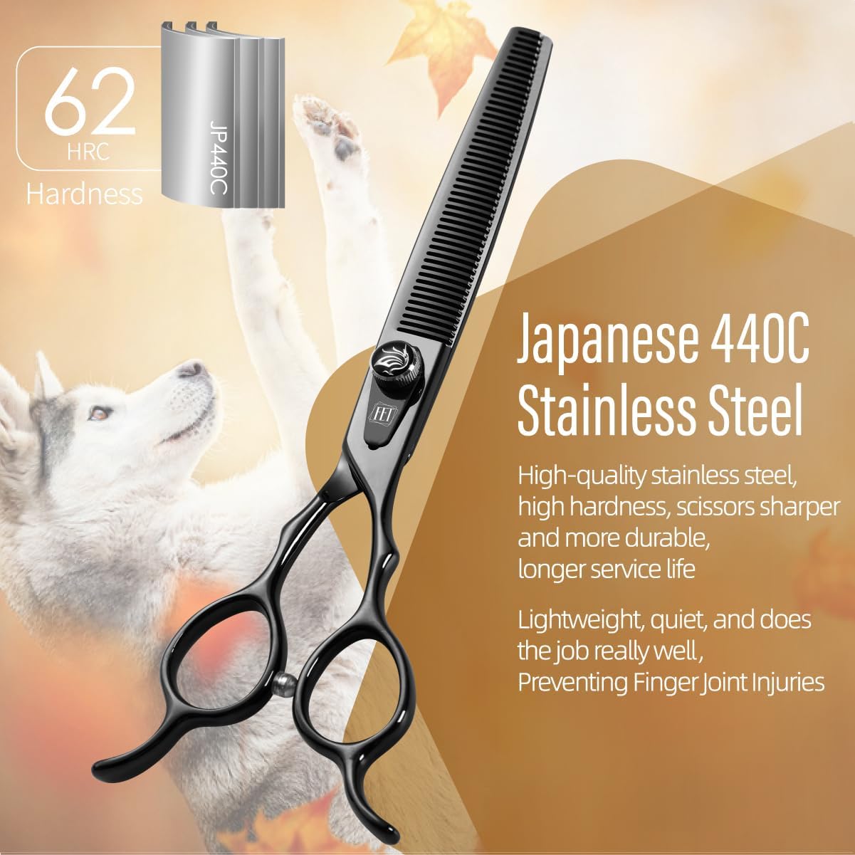 Dog Grooming Scissors: 7.5 inch Bright Black Pet Shears Set Made Of Japanese 440C Advanced Stainless Steel Professional Grooming Scissors for Dogs Cats and Other Pets image 2