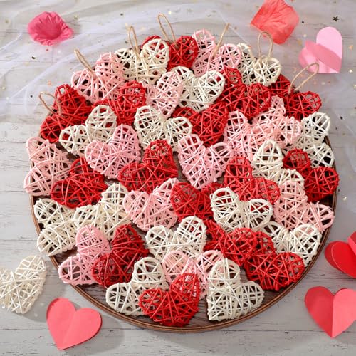 36-Pcs-Heart-Christmas-Ornaments-Rattan-Wicker-Heart-Ornaments-236-Inch-Farmhouse-Valentines-Vase-Bowl-Fillers-Valentines-Decorations-for-Home-Tree-Table-CraftPink-Red-White