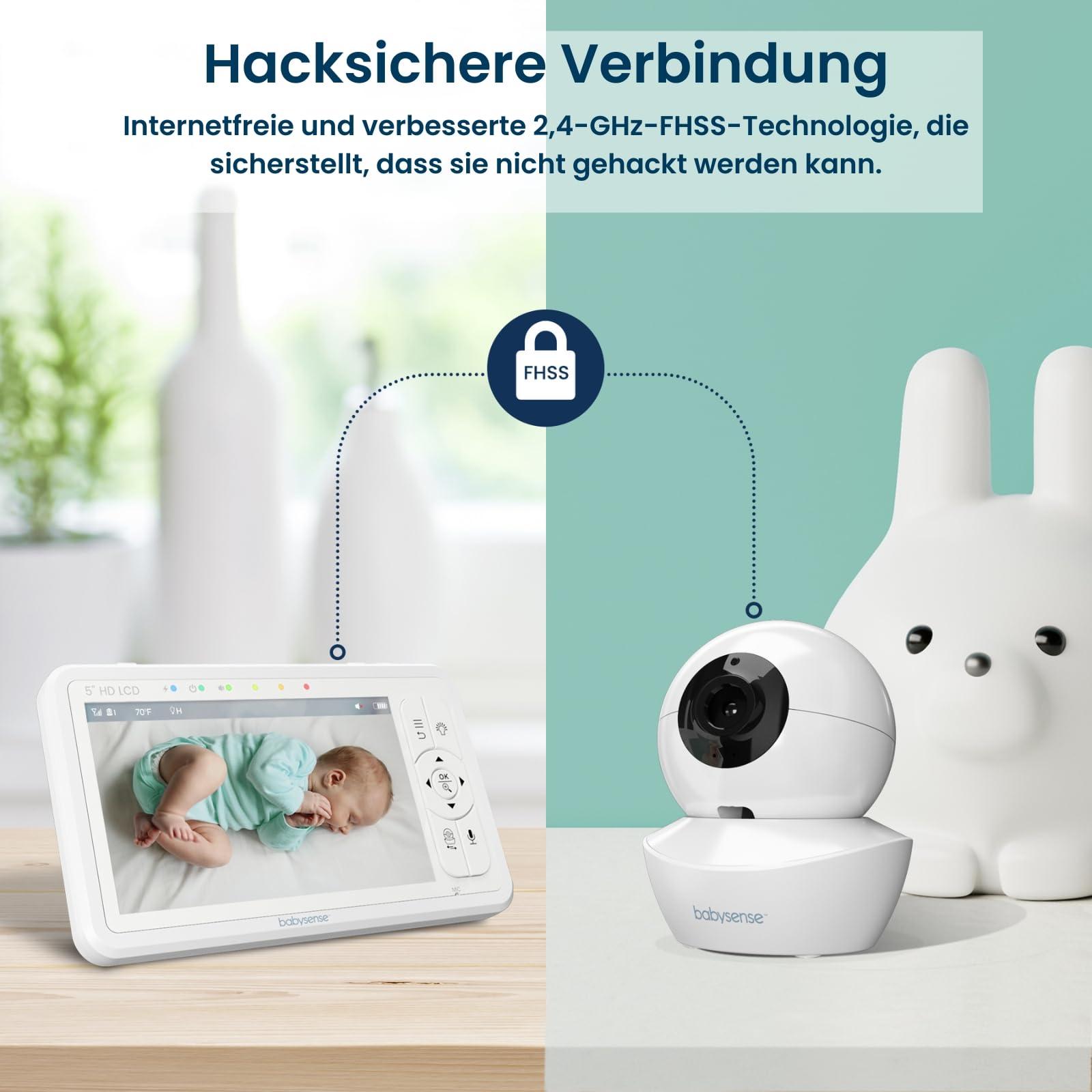 Babysense Video Babyphone HD 5 Zoll 2 Kameras ohne WLAN 300m Reichweite Zwei-Wege-Audio 4-facher Zoom 4000mAh Akku