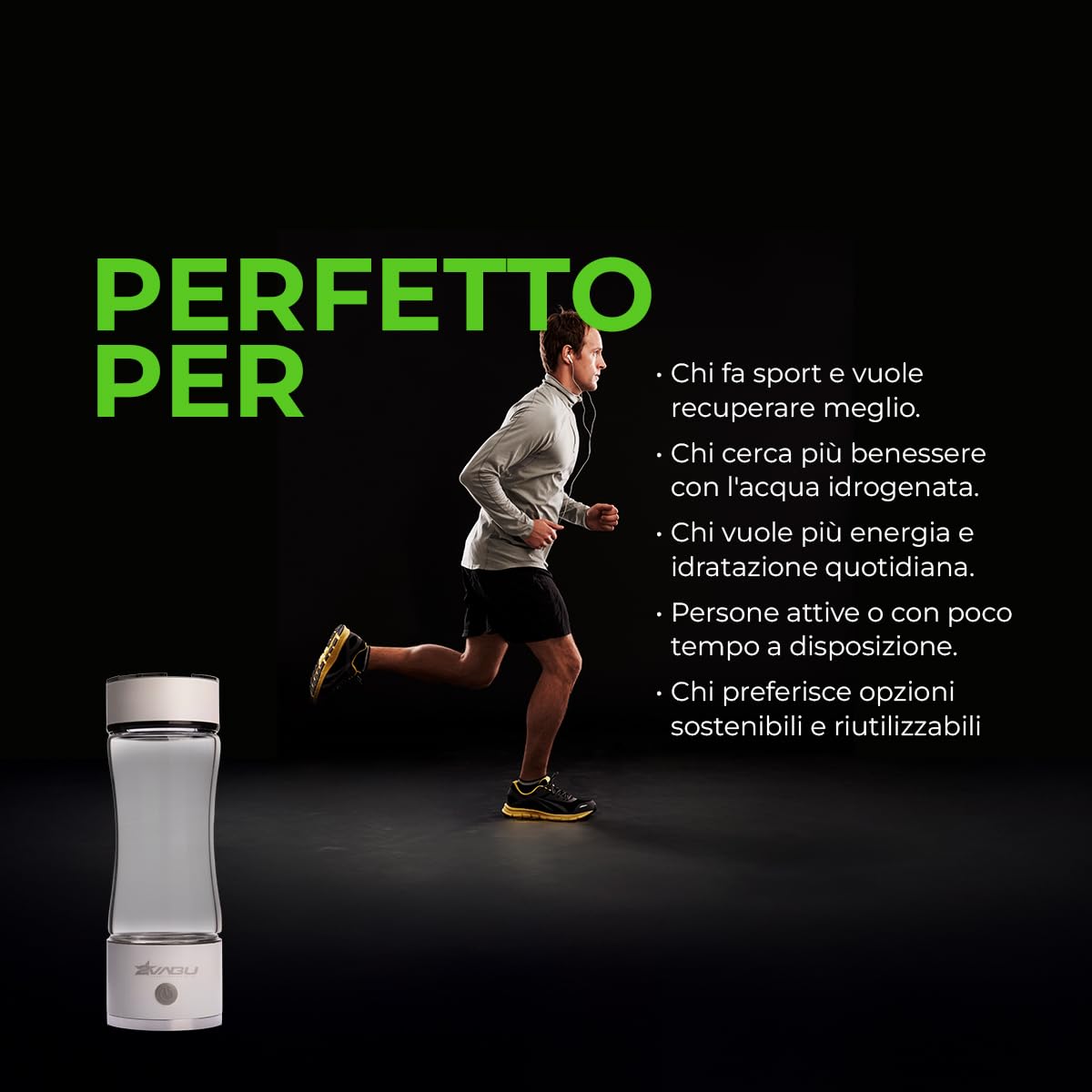 Molecular Curve – Borraccia Acqua Idrogenata Ricaricabile – 1300 PPB Idrogeno Molecolare – Ionizzatore Acqua con Tecnologia SPE e PEM – 450 ml