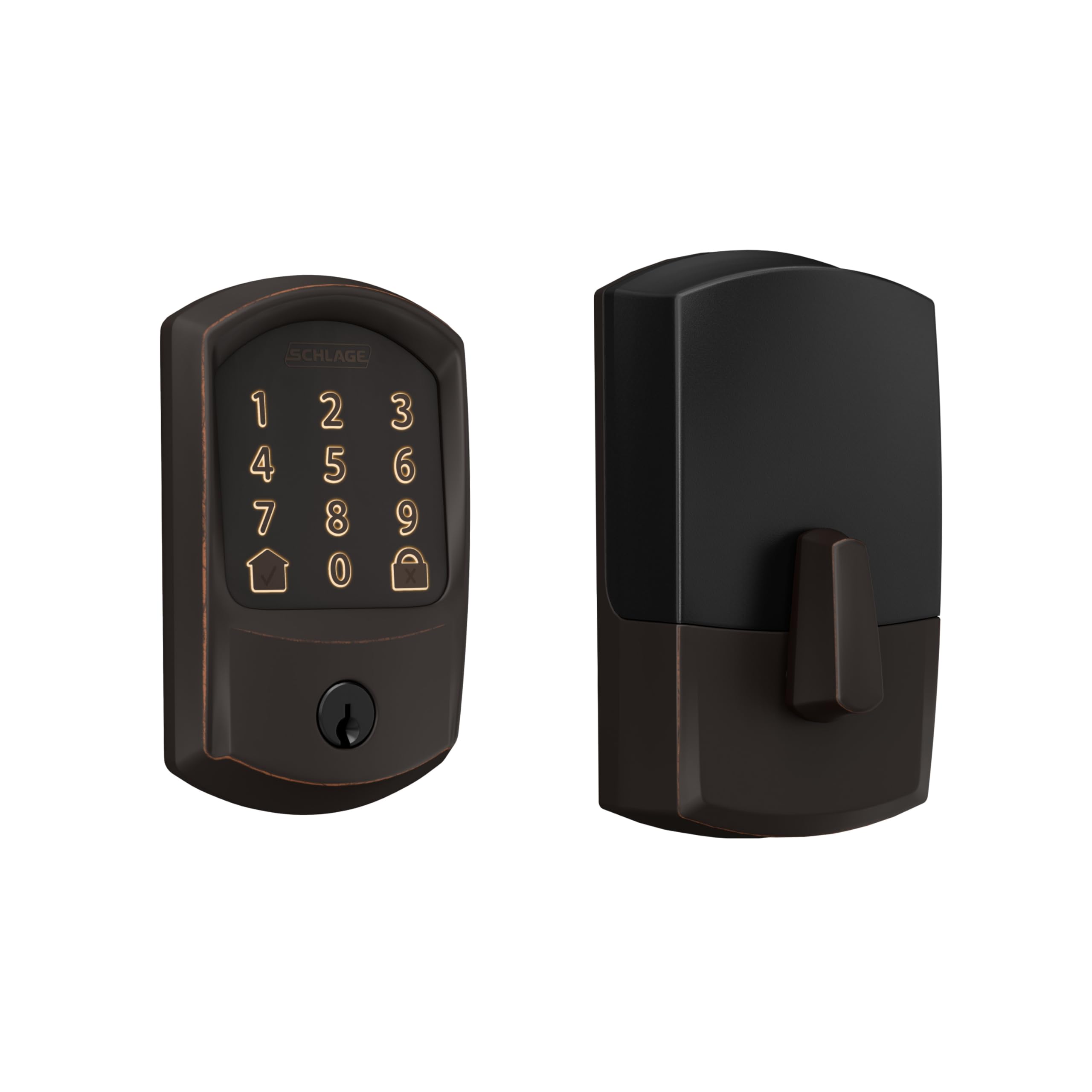 Schlage Encode Smart Wi-Fi Deadbolt Lock with Touchscreen Keypad, Keyless Front Door Entry, App Control, Alexa, Google Home and Airbnb Compatible, Aged Bronze, BE489WB GRW 716 Aged Bronze Deadbolt (Single) Greenwich