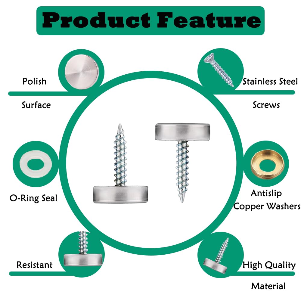 8 Sets Mirror Screws Stainless Steel Decorative Cap Cover Nails 30MM Screw Cap Nails for Mirrors Furniture Fittings Bath Plates Tables Wardrobes Glass - Image 3