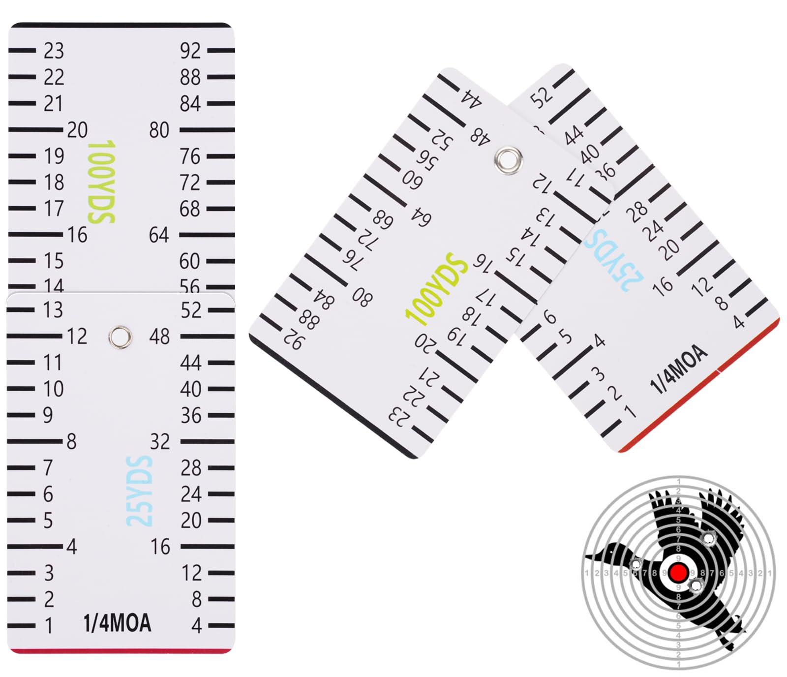 Rifle Scope Ruler,2 Pack Portable Folding&Rotating Click Calculator (1/4 MOA Versions) for Accurate Windage and Elevation Adjustments