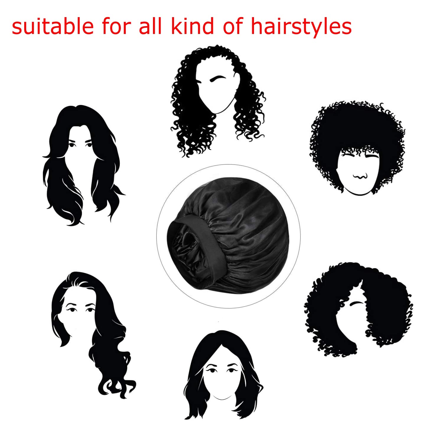 JZK 2 x Wide Band Satin Bonnet Sleep Cap, Night Sleeping Cap Silk Hair Bonnet for Girls and Women Black and Brown - Image 3