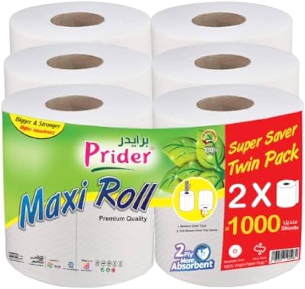 jumbo Sterilized Kitchen Towel - 6 Mega Rolls 2000 sheets 2 PLY - Highly Absorbent & Perforated Maxi roll Tissue Paper- Multi Purpose
