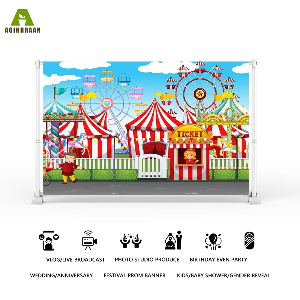 Aoihrraan 3x2m Circo Fondo Diversión Parque Carnaval Rojo Carpa Ferris Rueda Fotografía Fondo Recién Nacido Bebé Ducha Cumpleaños Fiesta Decoración Bandera Niños Chico Chica Retrato Foto Prop