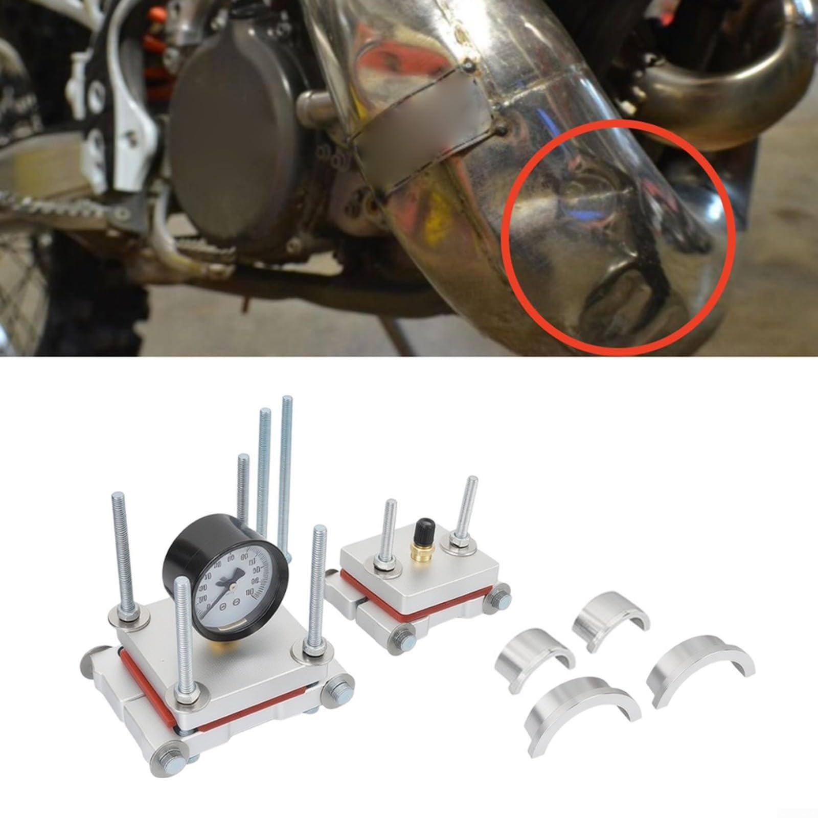 2-Takt Auspuff Dellen Reparatur Kit mit Manometer 0-100 PSI für Motorrad für atv Dirt Bike Scooter 125cc-300cc
