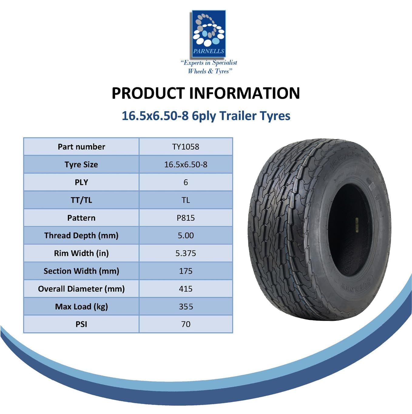 Neumáticos de remolque de 16,5 x 6,50 – 8, 100 mm, PCD, legal, 355 kg (juego de 2)