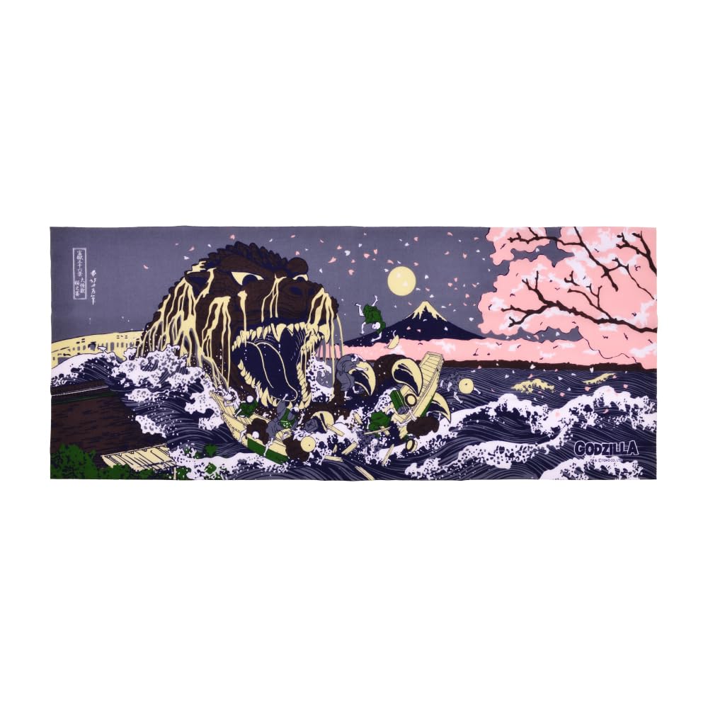 Godzilla Japanese Hand Towel Art Cherry Blossom Mt. Fuji Cherry Blossom Hokusai